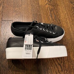 NEW Superga 2790 Napa Black Leather Sneakers Size 39/8